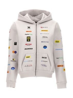 Balenciaga Business English Logo Zip Hoodie White NWT Size S Rare Authentic